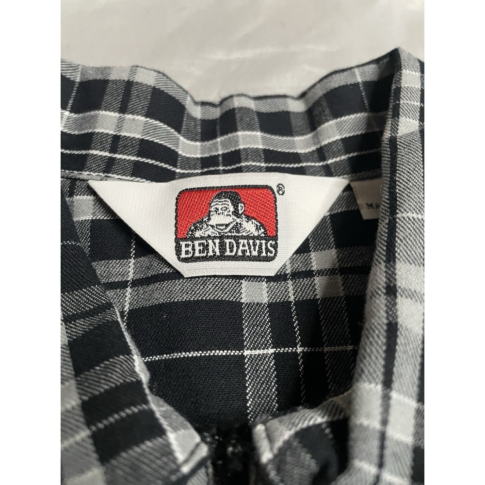 Ben Davis Shirt Mens Large Black Plaid Half 1/4 Zip Short Sleeve Casual Workwear - Picture 5 of 8